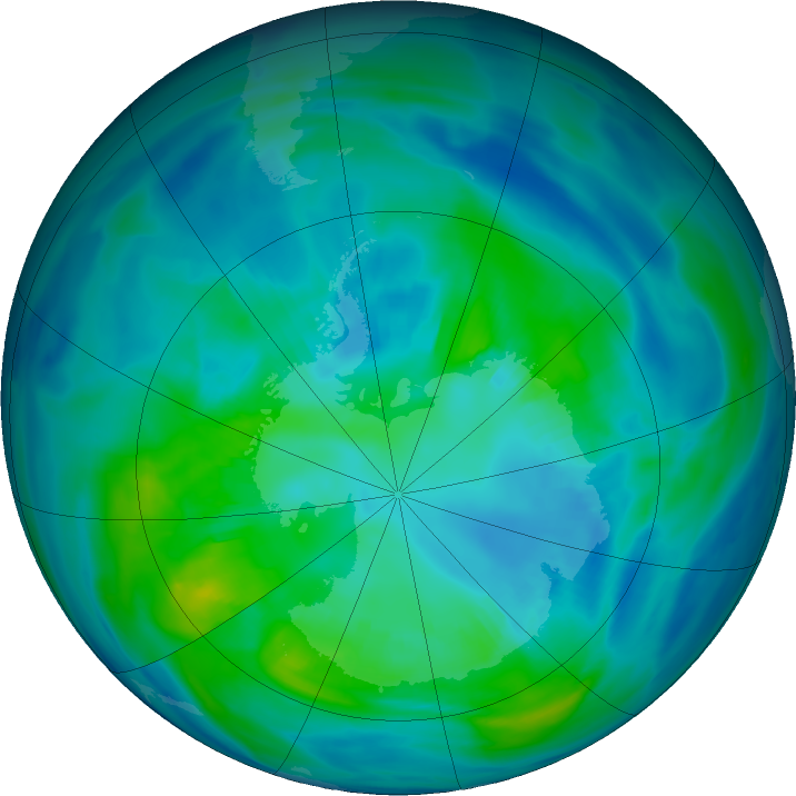 Antarctic ozone map for 14 April 2025